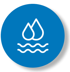 Kauai Mold Water Fire A blue button with water and two drops of water